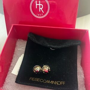 Rebecca Minkoff faceted Gold hermatite Round stud Earrings